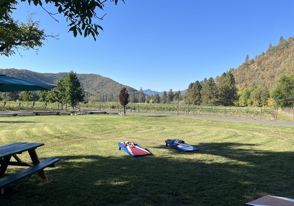 Lawn with corn hole